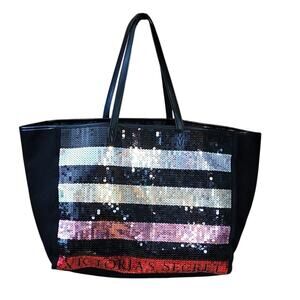 Victoria’s Secret Sequin Tote Bag Large Black Pink Red Silver Gold Carryall Gift